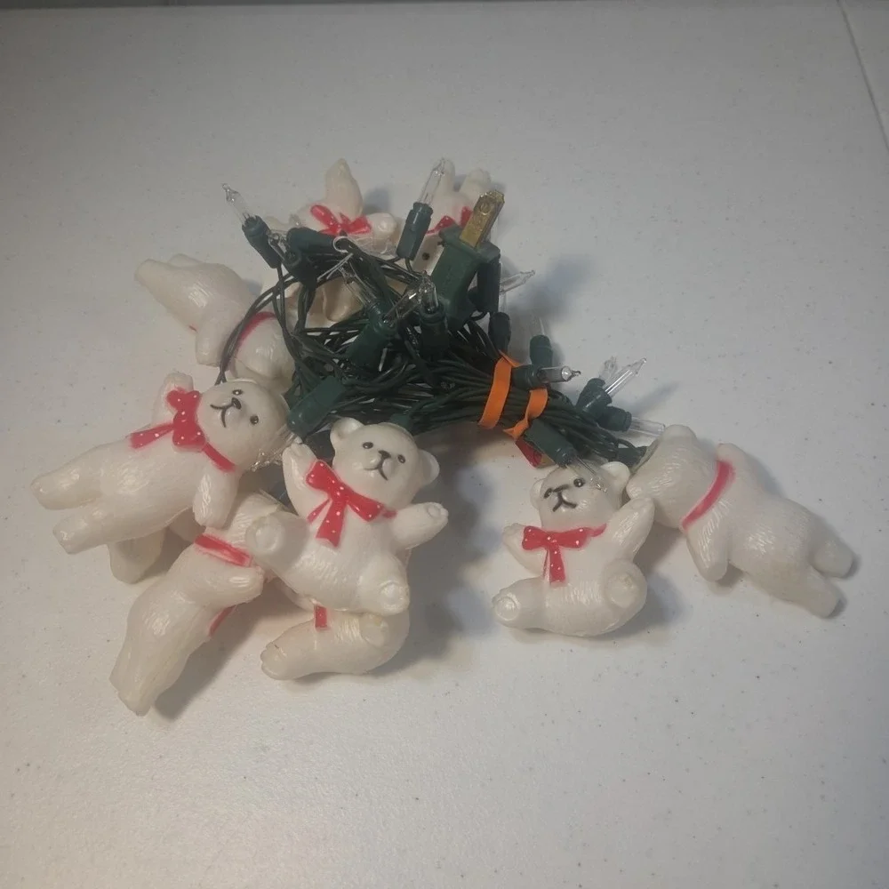 Vtg Blow Mold Patio Indoor Outdoor Lights Polar Bear Plastic String of 10